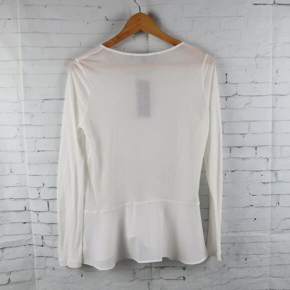 FRENCH CONNECTION WINTER WHITE LONG SLEEVE PEPLUM TOP WITH TIE DETAIL SIZE XS - Picture 9 of 10
